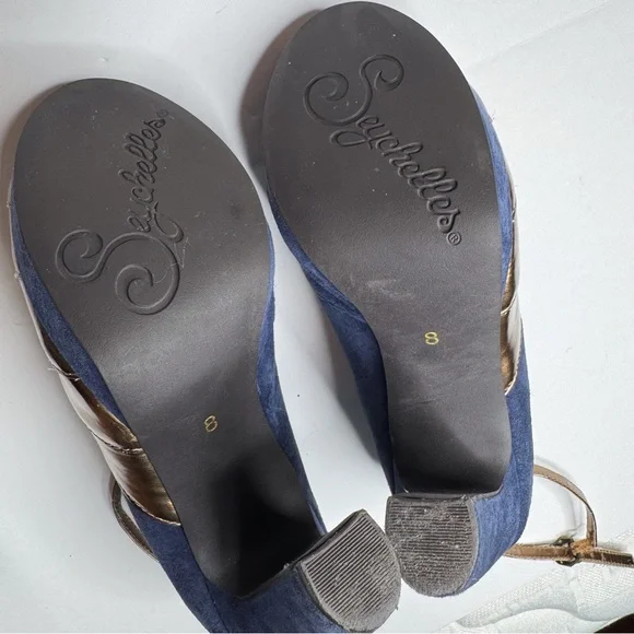 Seychelles x Corey Lynn Calter Come Get Me Platform Peep Toe Pumps Blue Copper - Picture 13 of 15